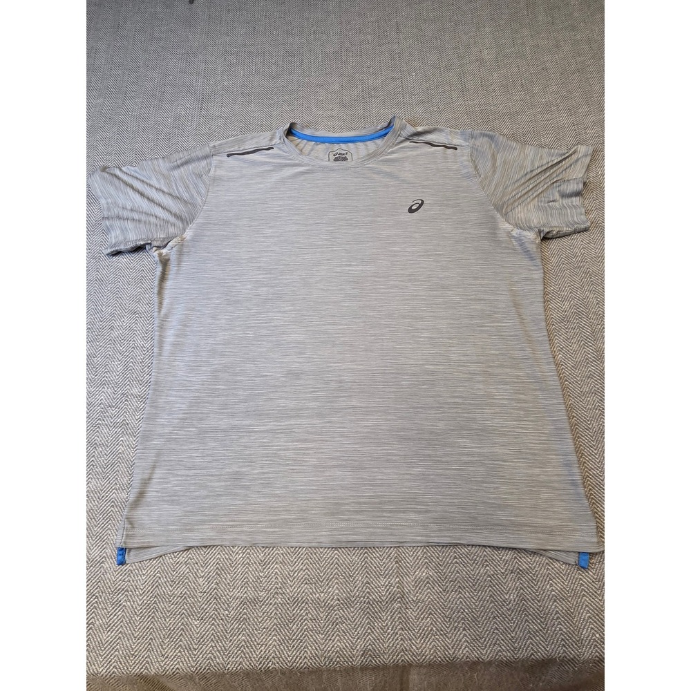 Asics Running T-Shirt Mens XL Gray Space Dye Chest Spiral Logo Crewneck Pullover